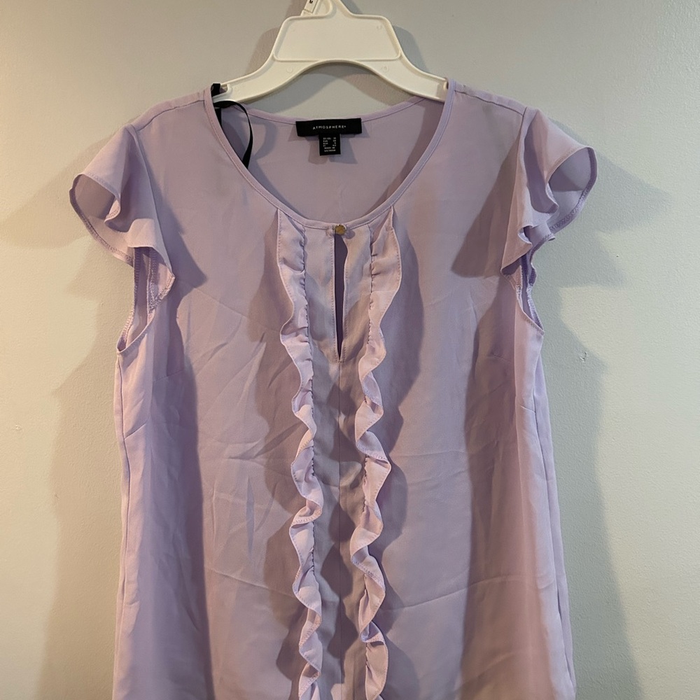 Atmosphere Woman’s Light Purple Ruffle Blouse size 6 short sleeve